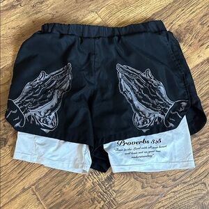 Black and Gray Saint Kaizen Prayer Shorts